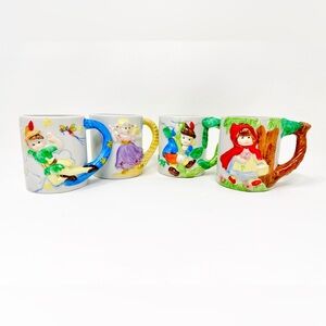 JSNY Fairytale Mug Set of 4 Vintage Jeffrey Snyder New York Ceramic Mugs Taiwan